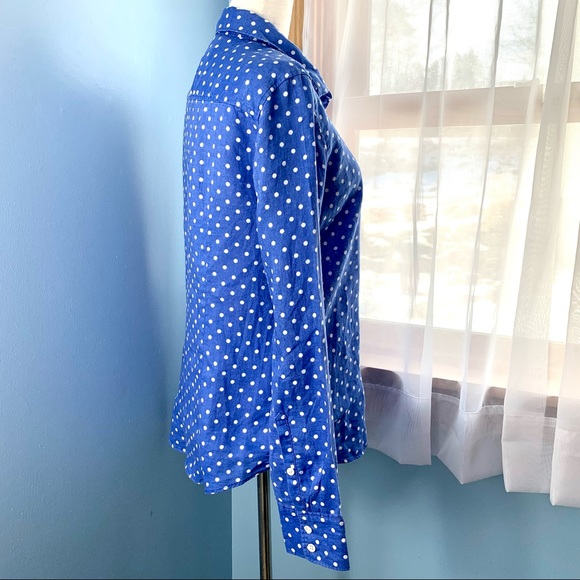 J. Crew Blue Linen Perfect Button Down with White Polka Dots - Picture 8 of 8